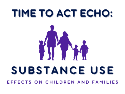 Clipart image of hands forming heart. Text saying "Time to Act ECHO: Substance Use Effects on Children & Families