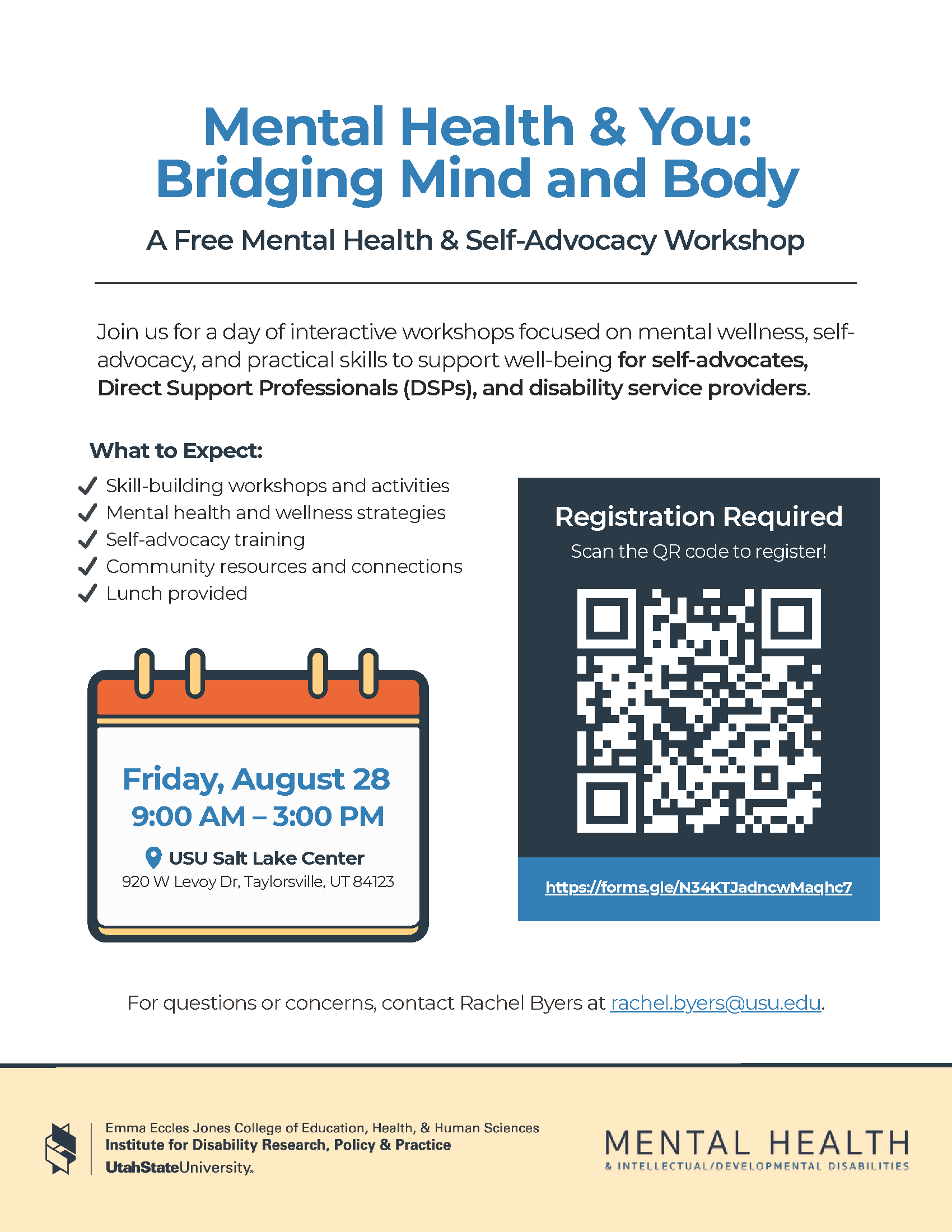 Mental health and you: Bridging Mind and Body A Free Mental Health and Self-Advocacy Workshop
