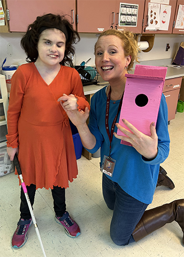 Joanna Mitchell and her student who is deafblind