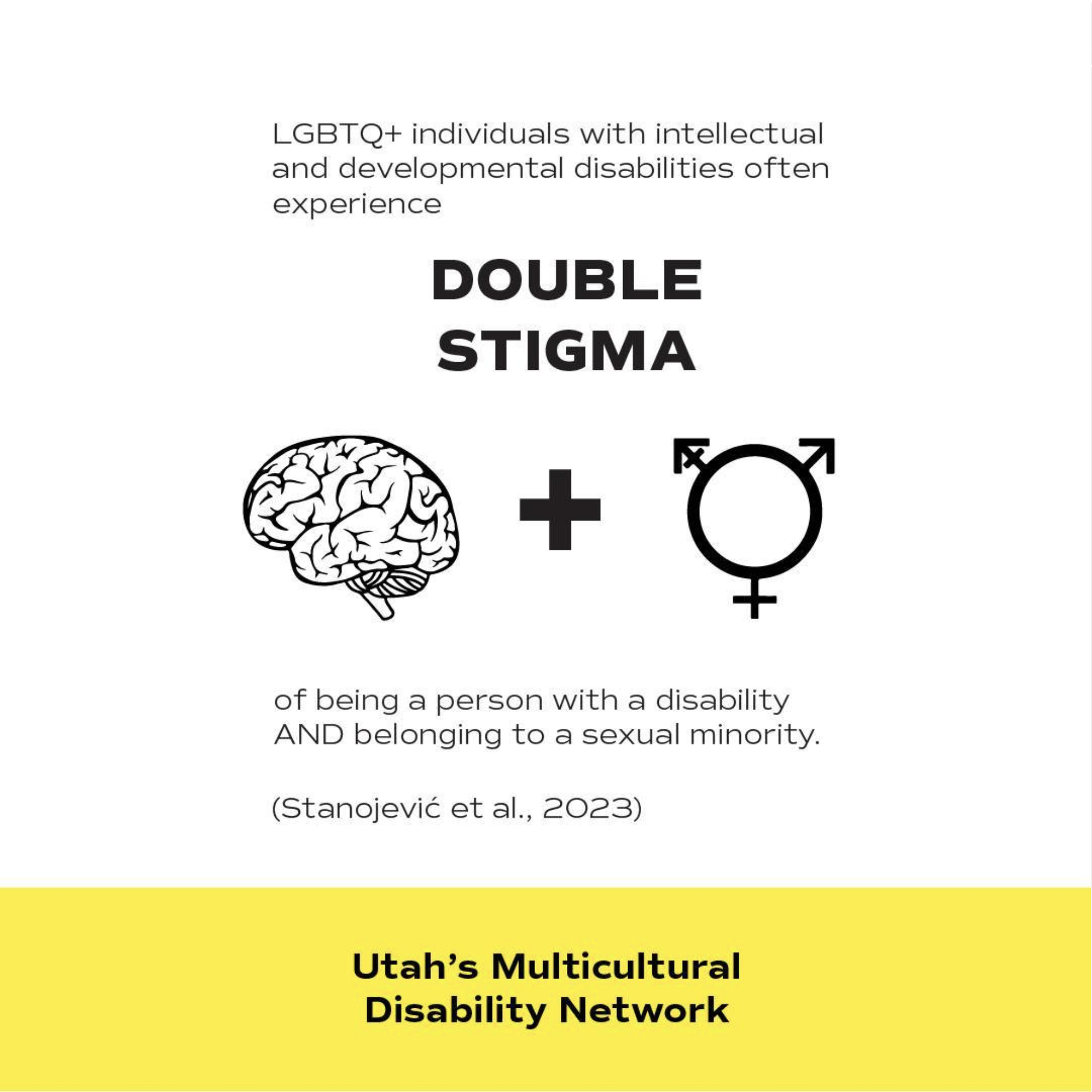 LGBTQ+ individuals with intellectual and developmental disabilities often experience double stigma of being a person with a disability AND belonging to a sexual minority (Stanojevic et al., 2023).