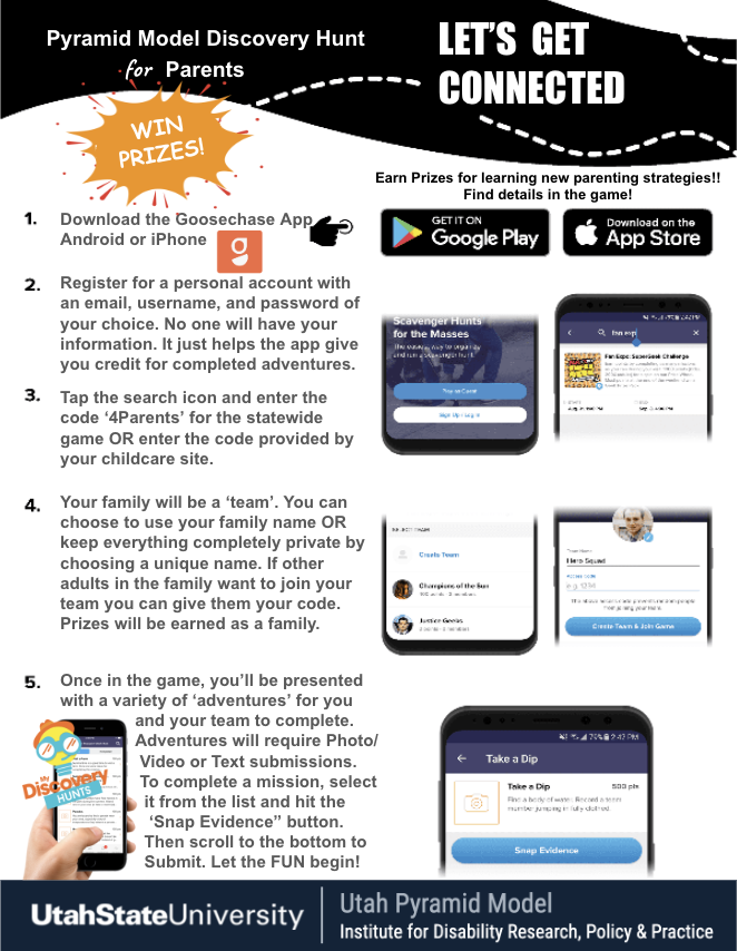 Instructions for accessing the Goosechase app.