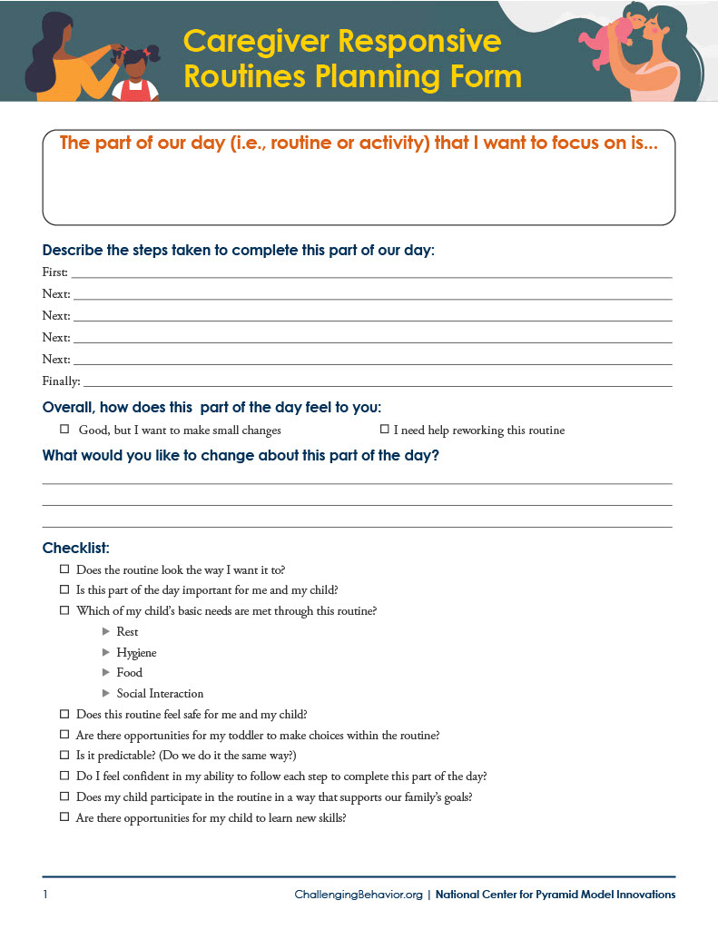 First page Caregiver responsive routines planning form