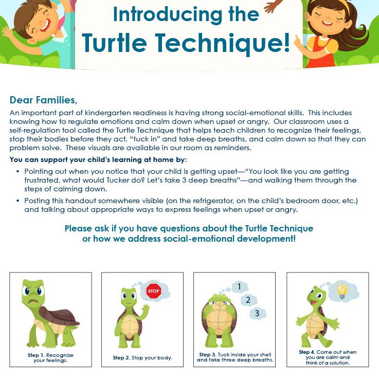 Instructions showing how to use Tucker Turtle at home.